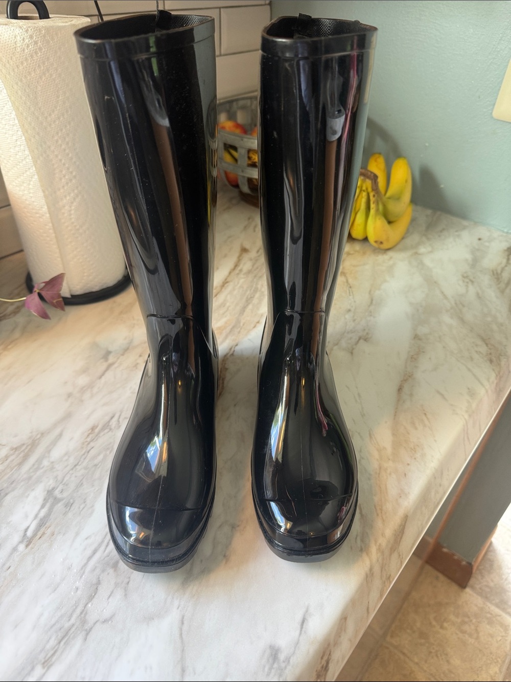 Time and Tru Glossy Black Tall Rain Boots